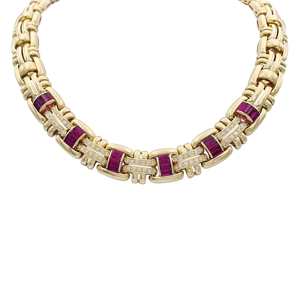 Wempé necklace in yellow gold set with rubies and diamonds.