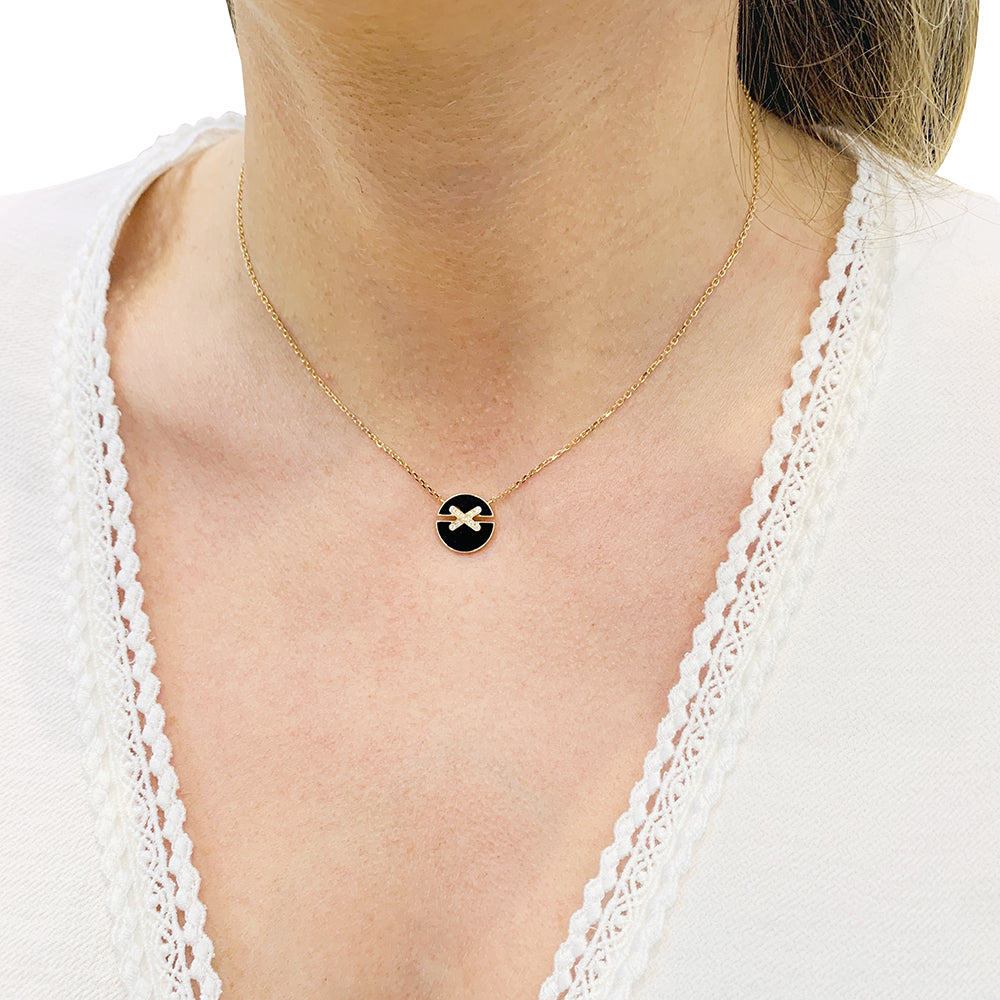 Chaumet necklace, "Jeux de Liens", pink gold, diamonds and onyx.