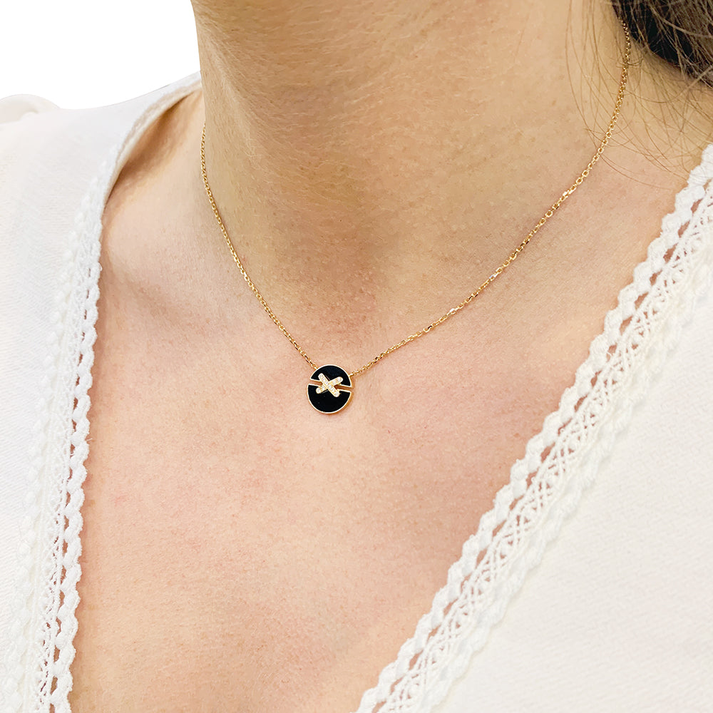 Chaumet necklace, "Jeux de Liens", pink gold, diamonds and onyx.