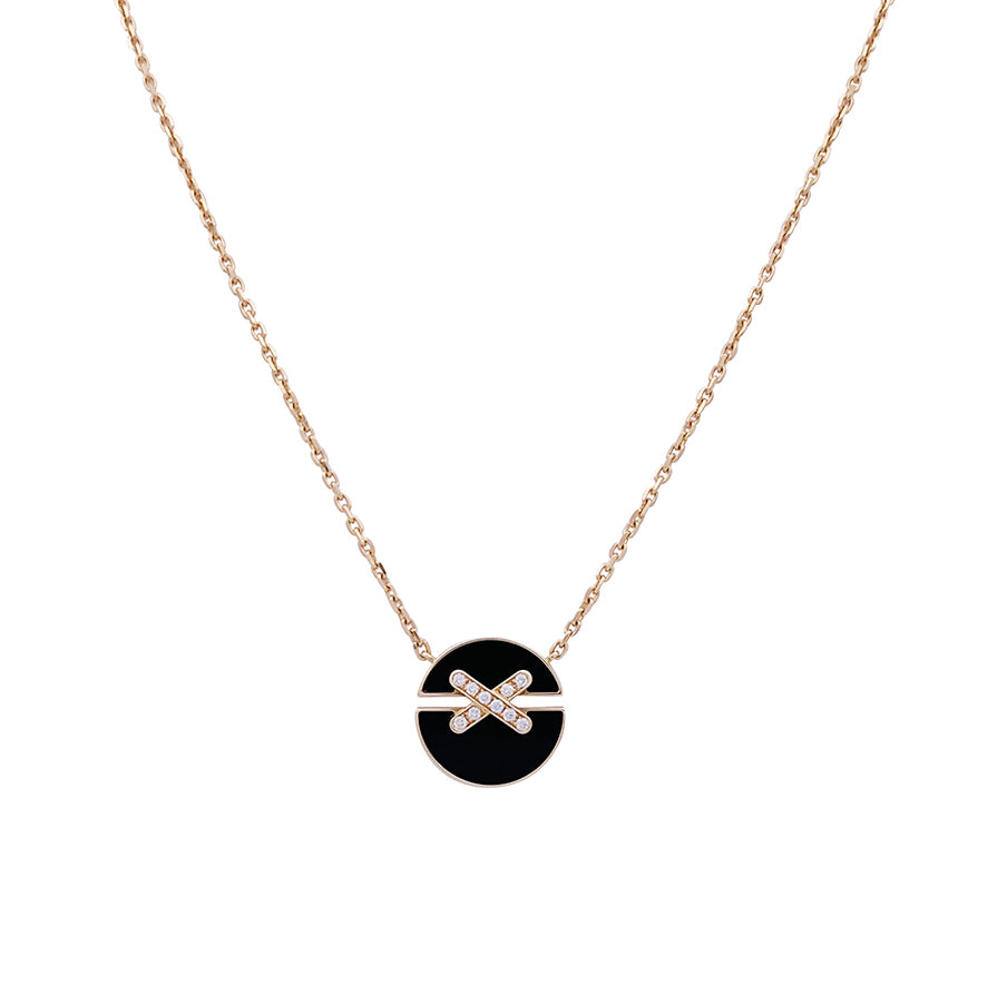 Collier Chaumet ,"Jeux de Liens", or rose, diamants et onyx.