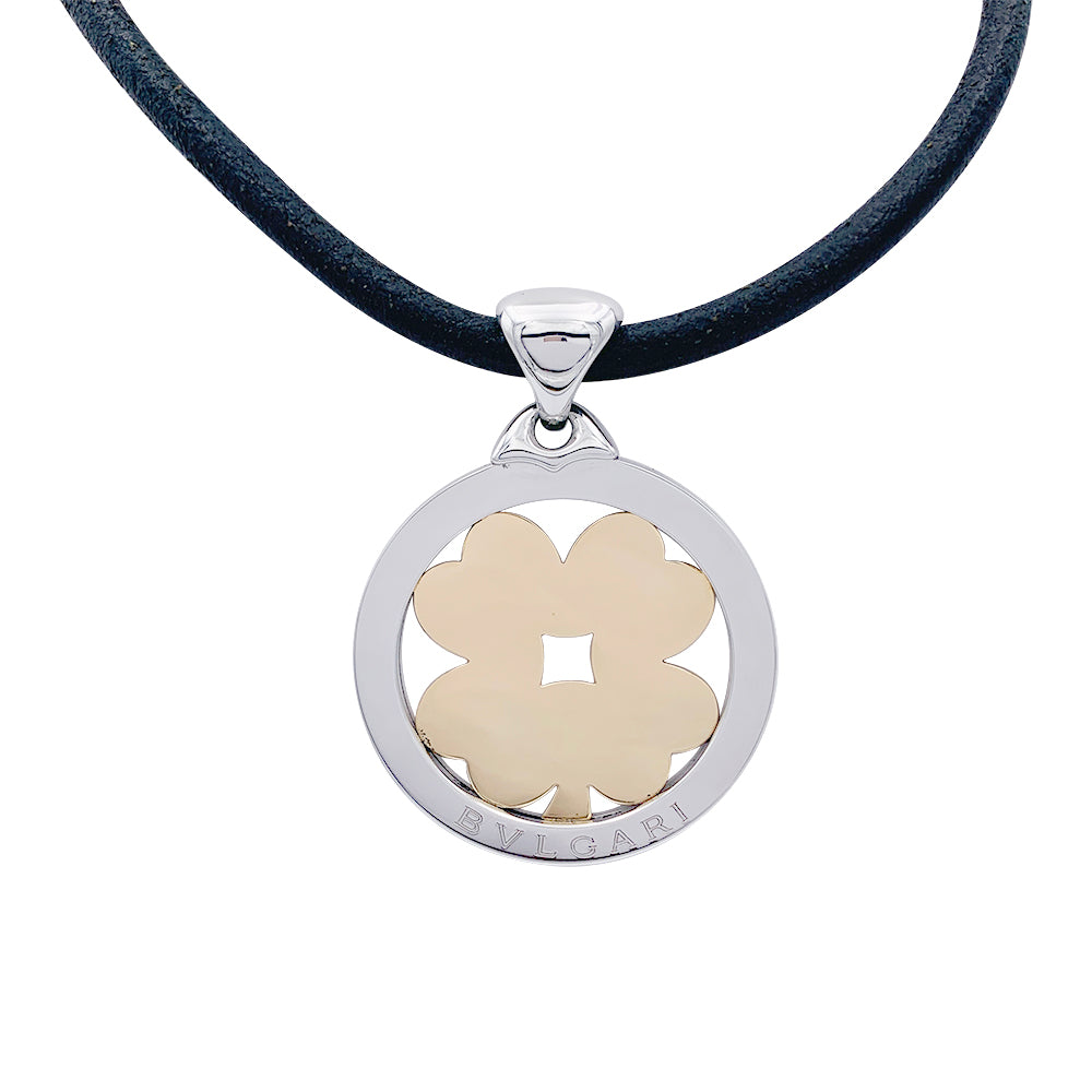 Bulgari pendant, "Tondo Clover", steel, yellow gold.