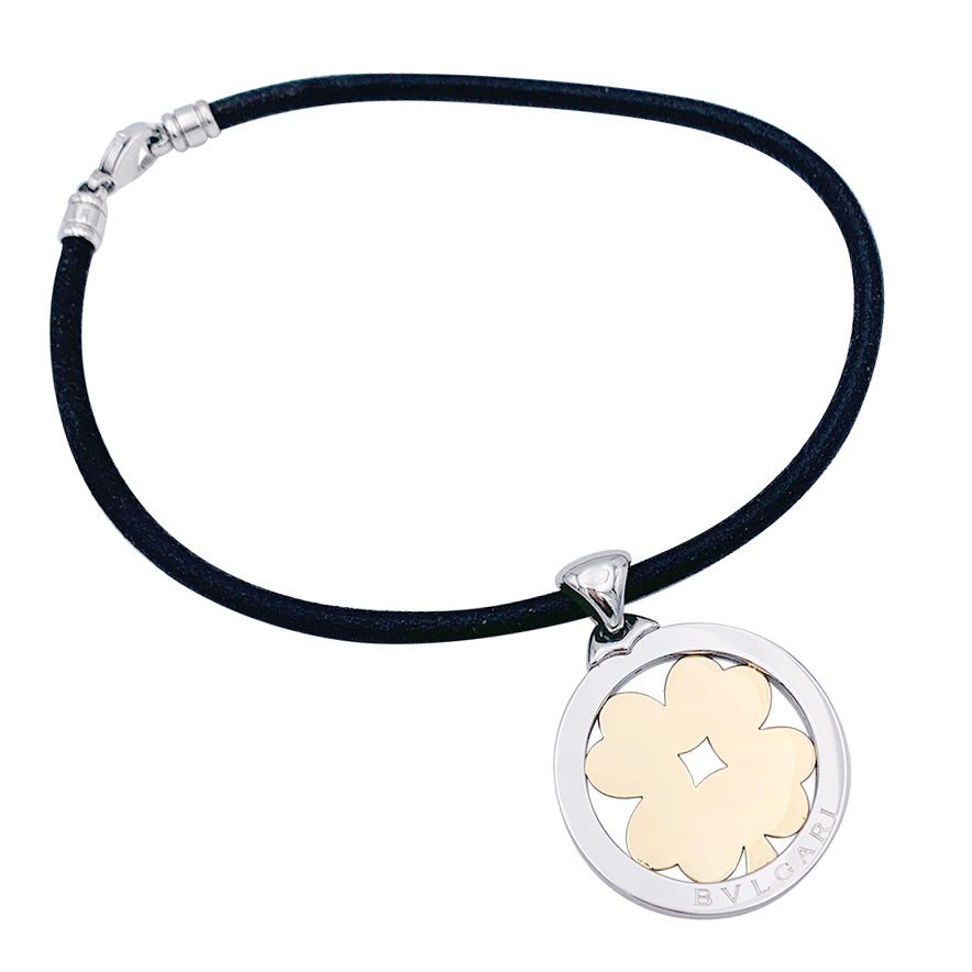 Pendentif Bulgari, "Tondo Trèfle", acier, or jaune.