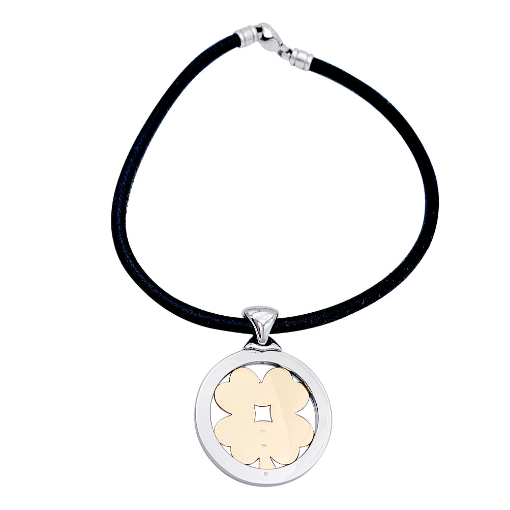 Pendentif Bulgari, "Tondo Trèfle", acier, or jaune.