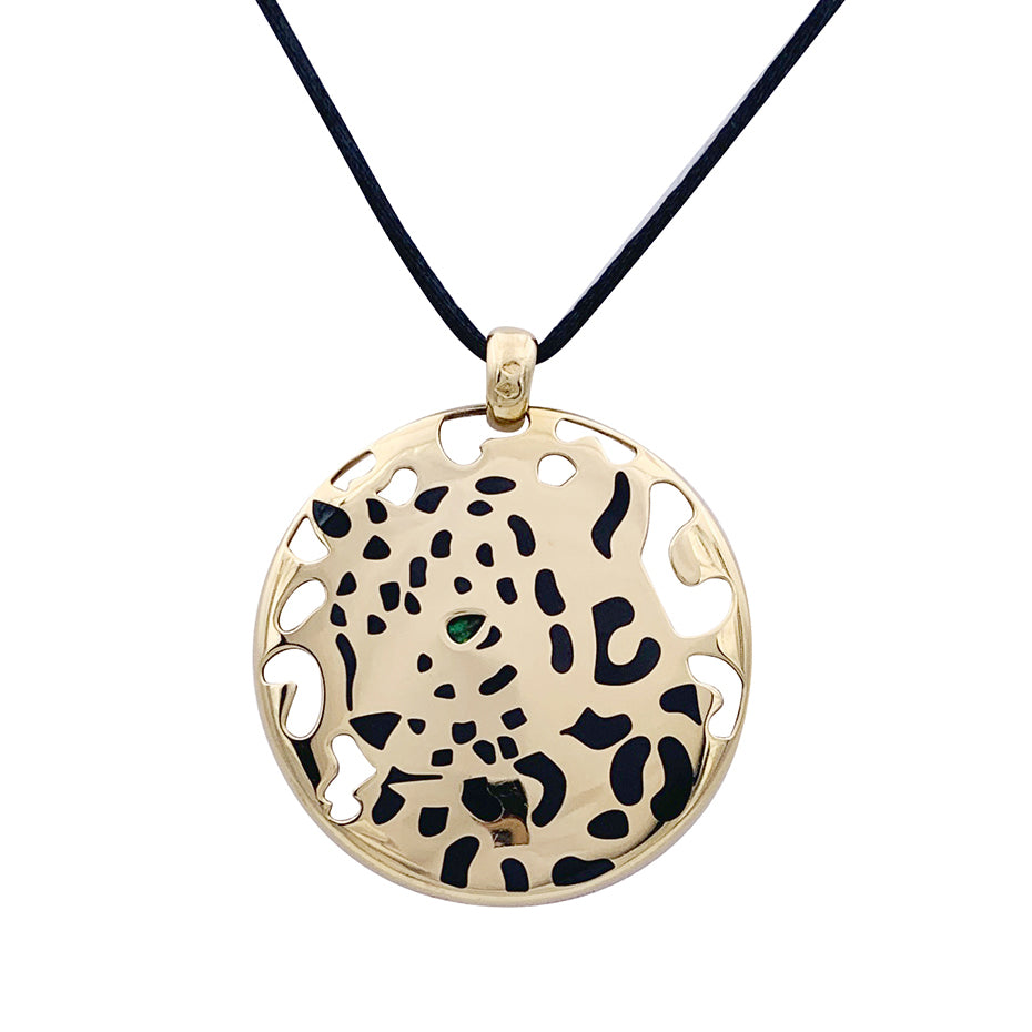Cartier pendant, "Cartier Sauvage", in yellow gold, enamel and tsavorite.