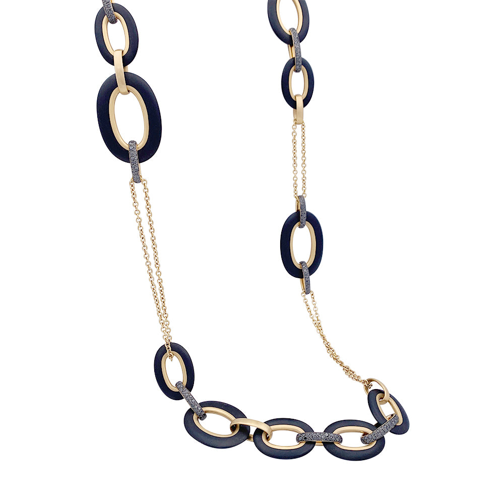 Pomellato "Victoria" necklace in rose gold, black diamonds, jet.