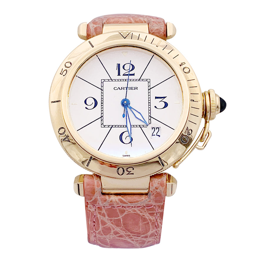 Cartier "Pasha" watch, yellow gold, leather.