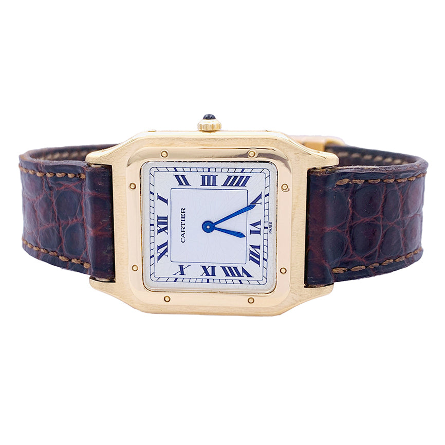 Cartier watch, "Santos Dumont", yellow gold, leather.