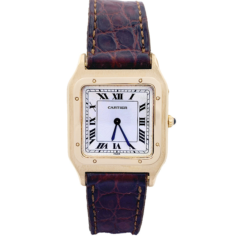 Cartier watch, "Santos Dumont", yellow gold, leather.