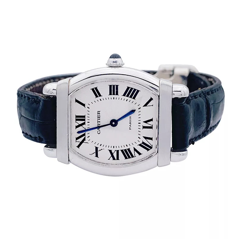 Cartier watch, "Chinese Turtle", platinum, white gold, leather.