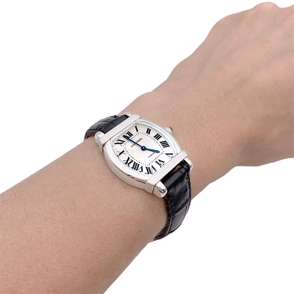 Cartier watch, "Chinese Turtle", platinum, white gold, leather.