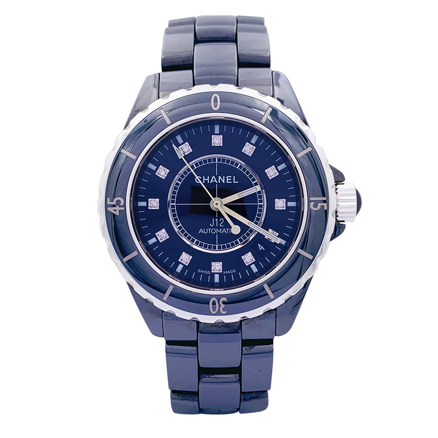 Montre Chanel, "J12", céramique noire, diamants.