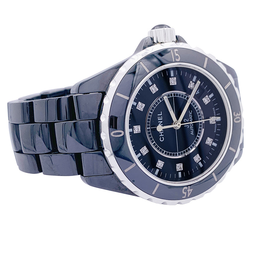 Montre Chanel, "J12", céramique noire, diamants.