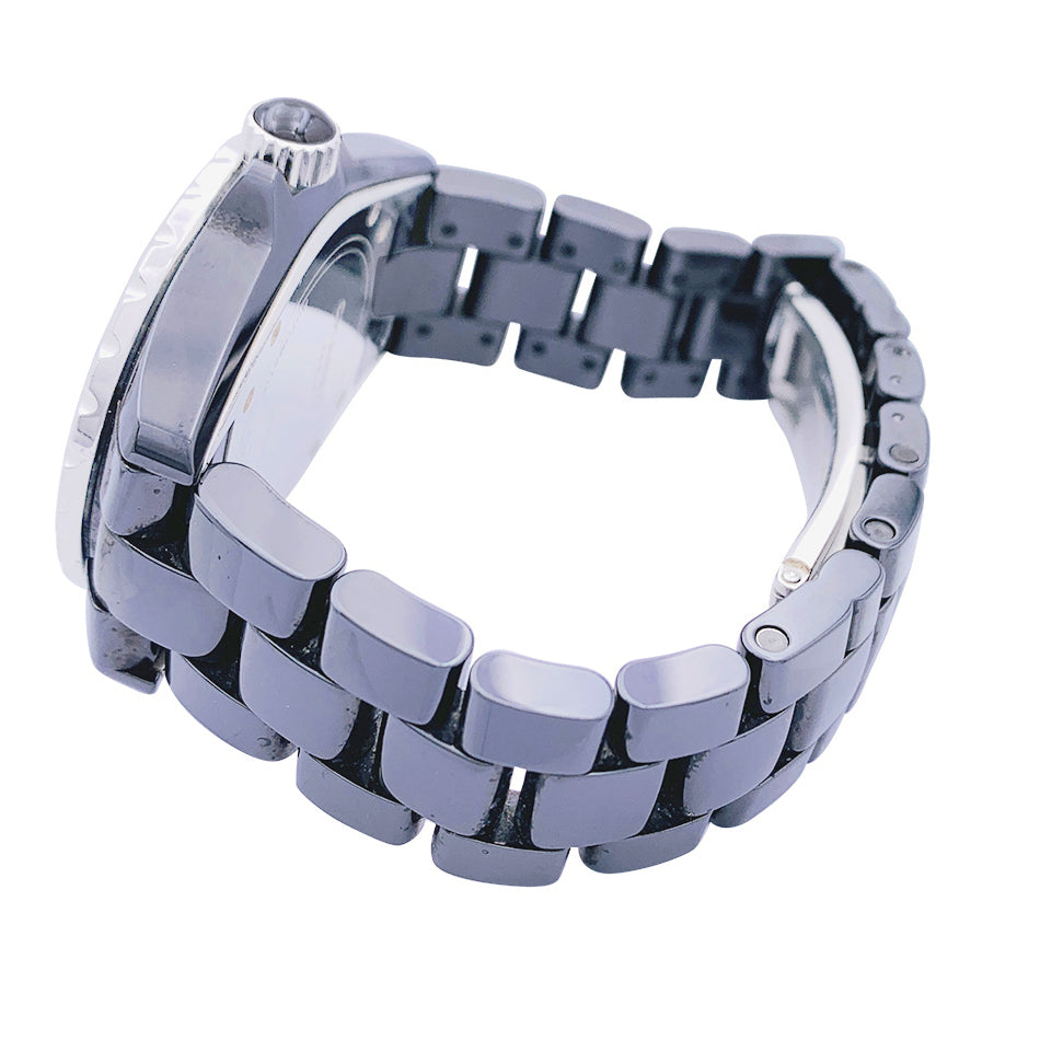 Chanel watch, "J12", black ceramic, diamonds.