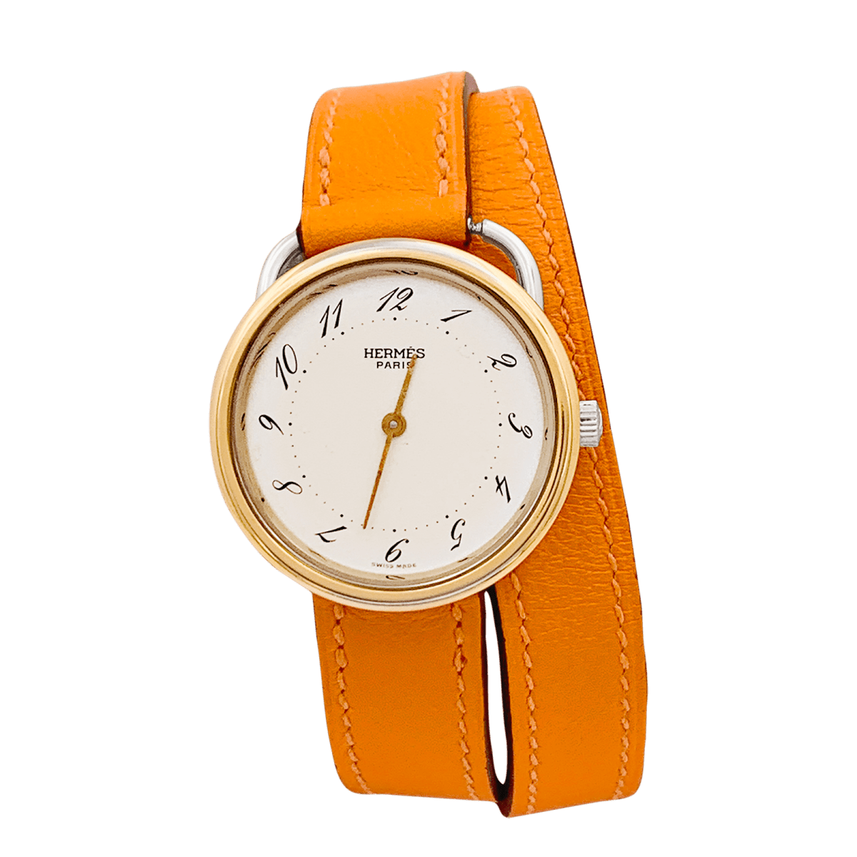 Montre Hermès, "Arceau", plaqué or, acier, cuir. - Maison Eloe
