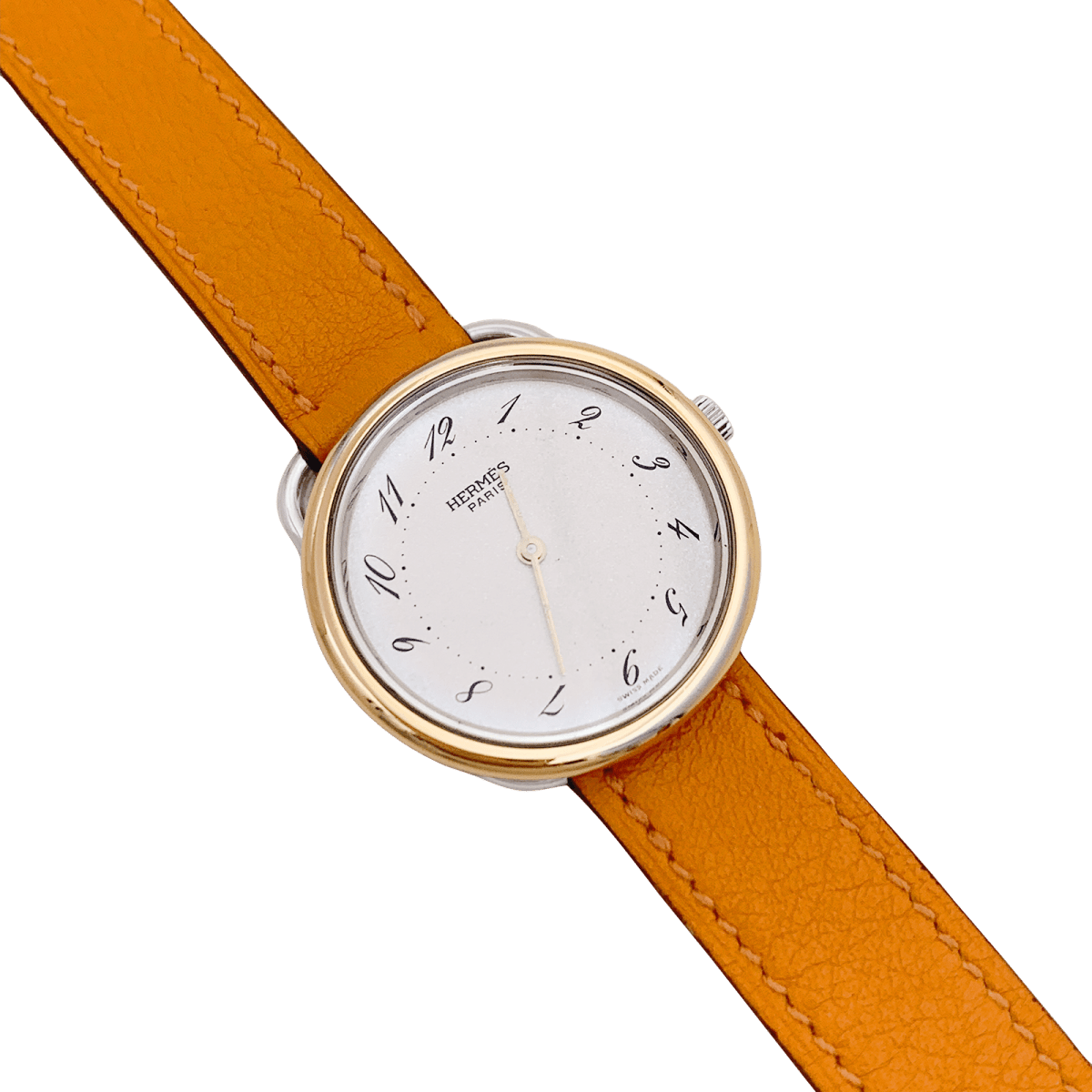 Montre Hermès, "Arceau", plaqué or, acier, cuir. - Maison Eloe