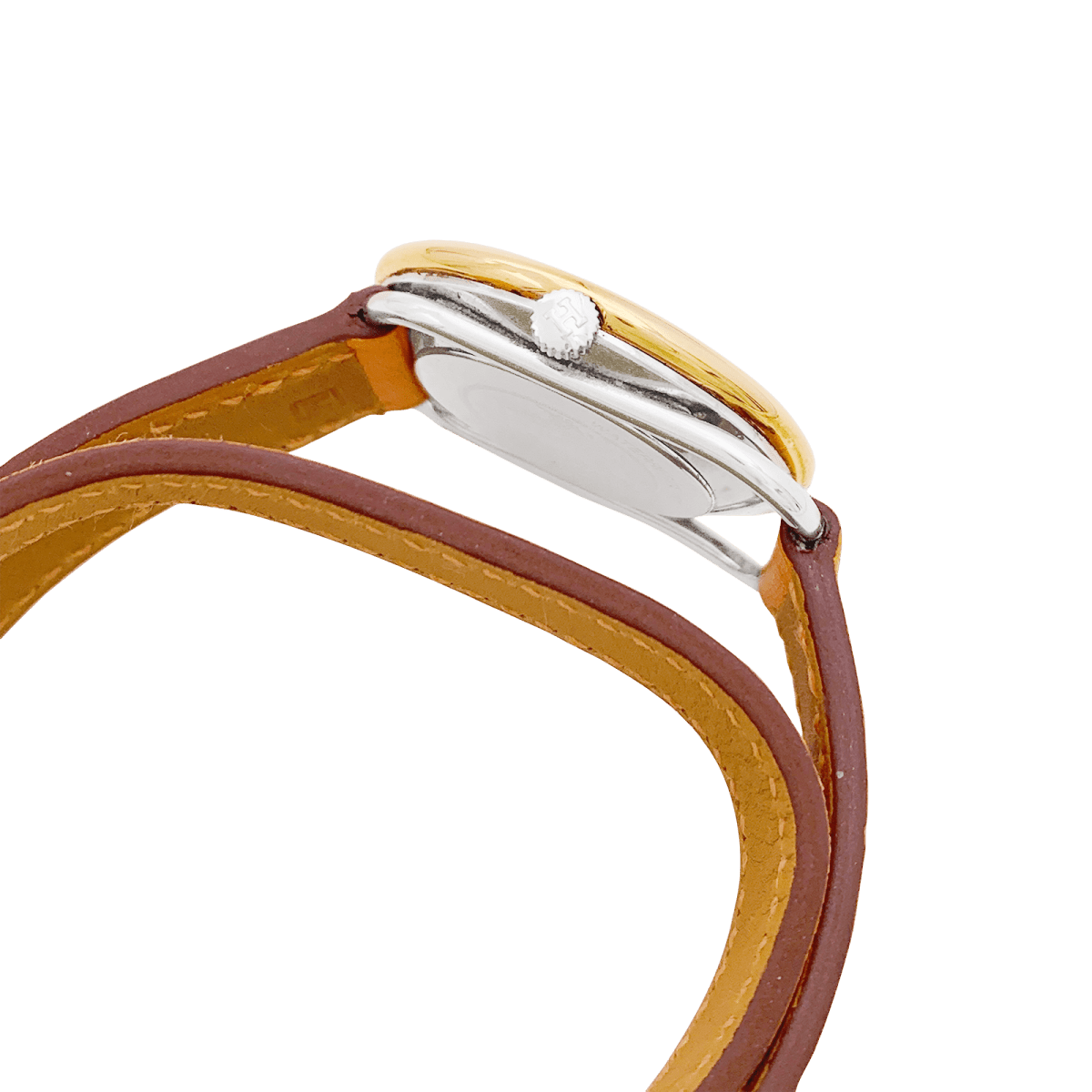 Montre Hermès, "Arceau", plaqué or, acier, cuir. - Maison Eloe