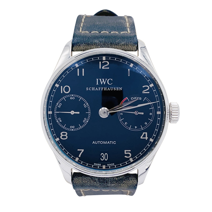 Montre IWC, "Portugaise Automatique", acier, cuir.