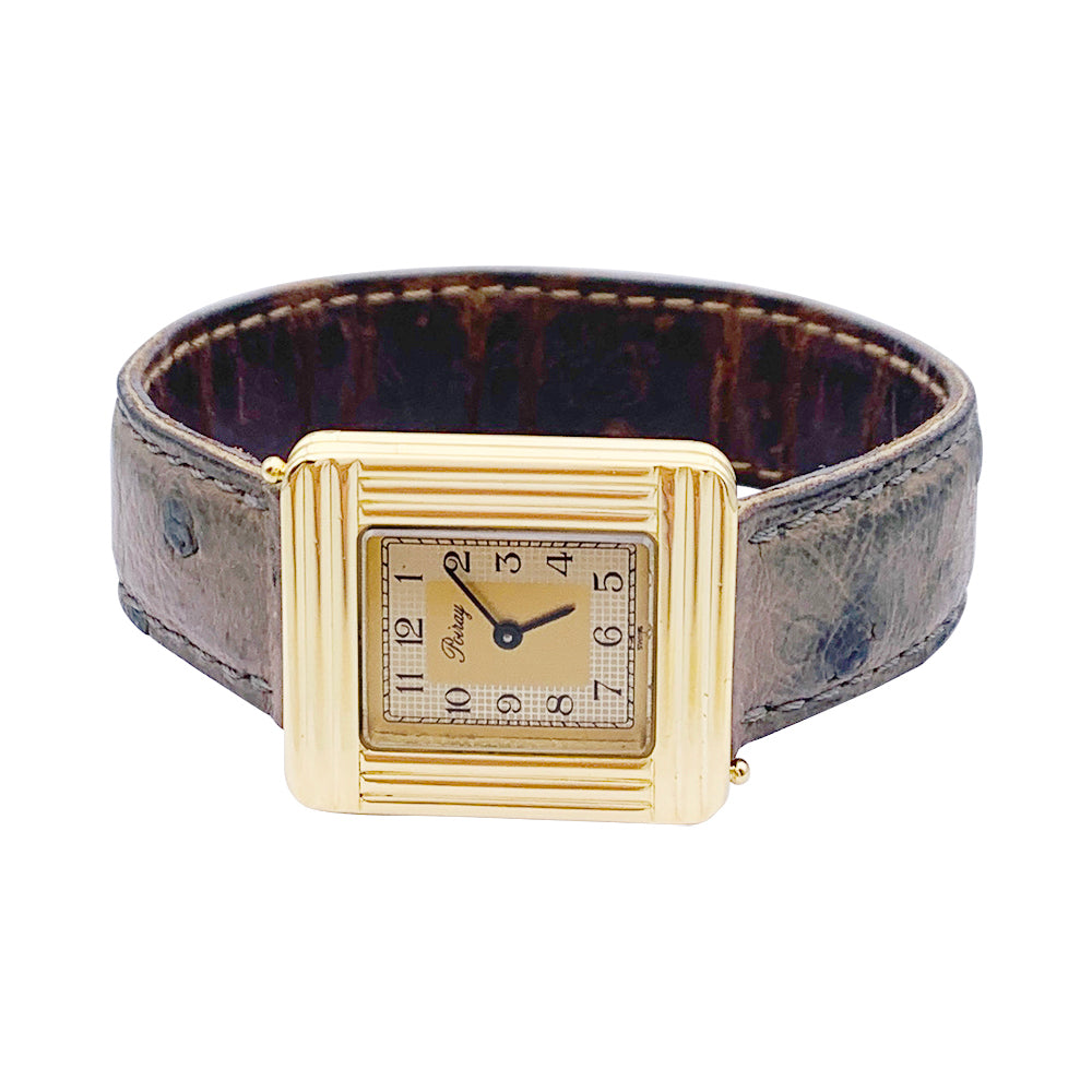 Poiray watch, "Ma Première", in yellow gold, interchangeable leather strap.