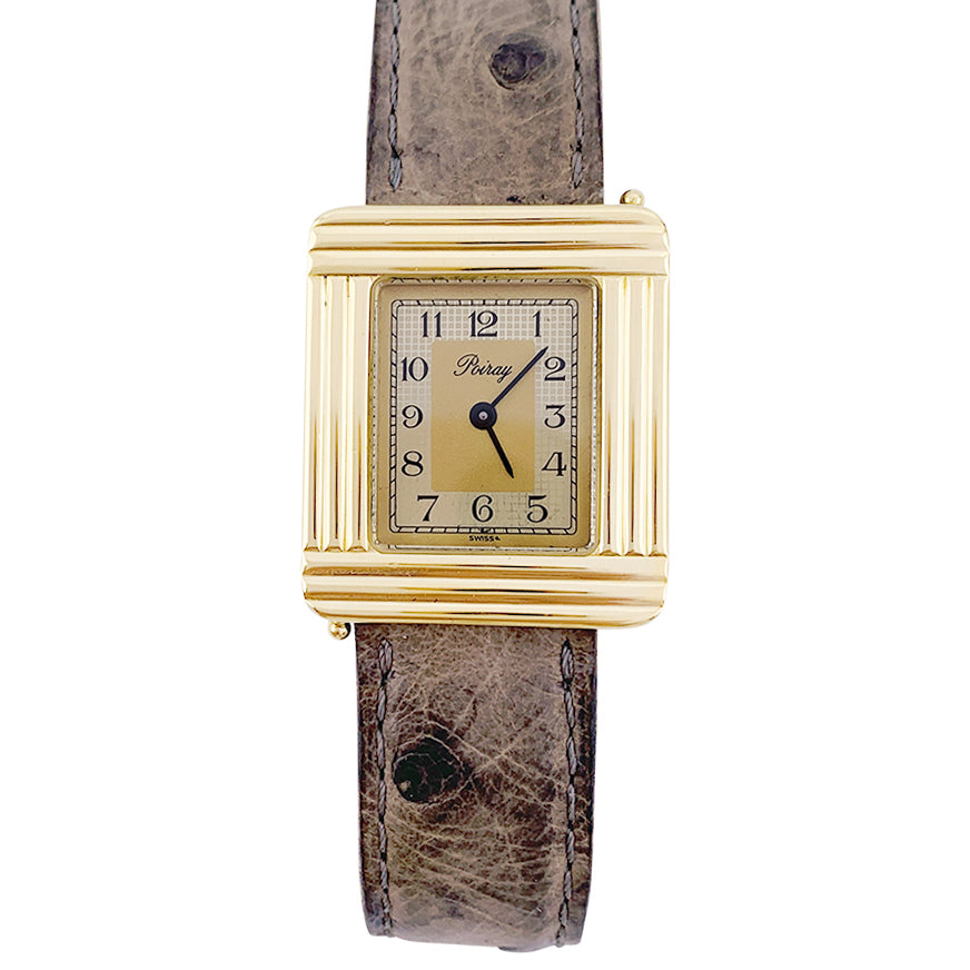 Poiray watch, "Ma Première", in yellow gold, interchangeable leather strap.