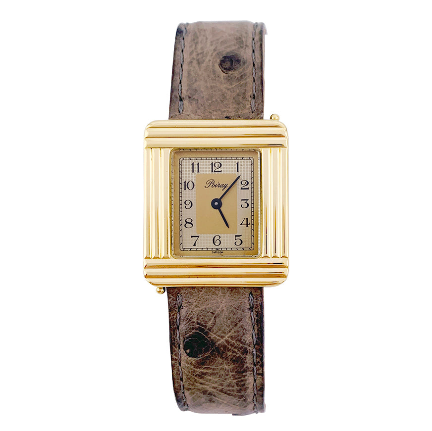 Montre Poiray ,"Ma Première", en or jaune, bracelet cuir interchangeable.