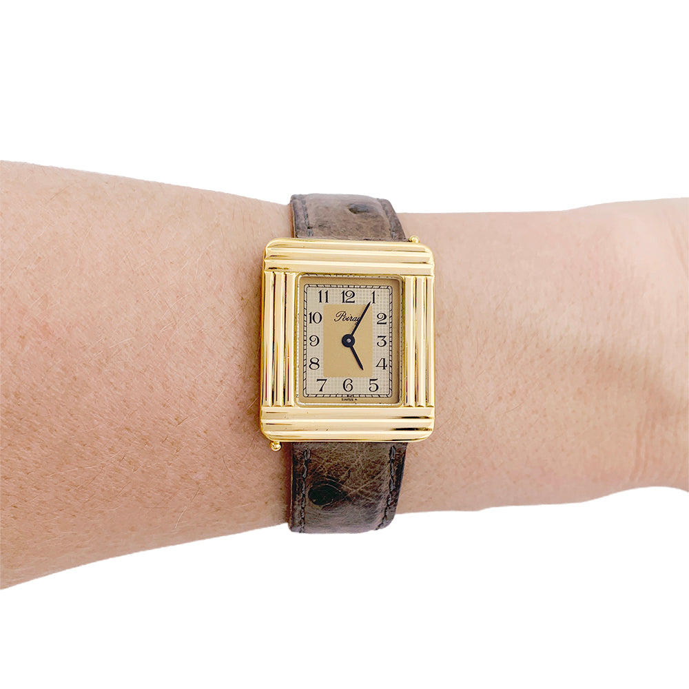 Poiray watch, "Ma Première", in yellow gold, interchangeable leather strap.