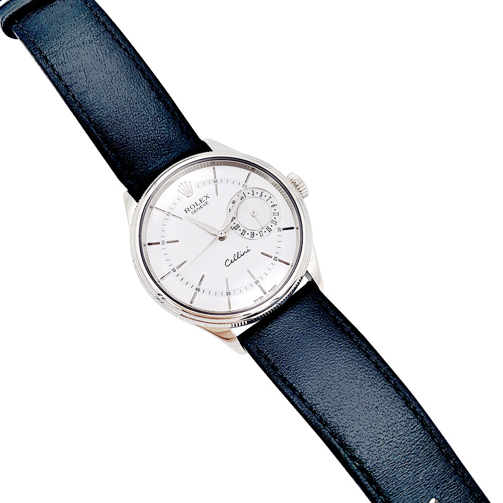 Rolex watch, "Cellini Date", white gold, leather.
