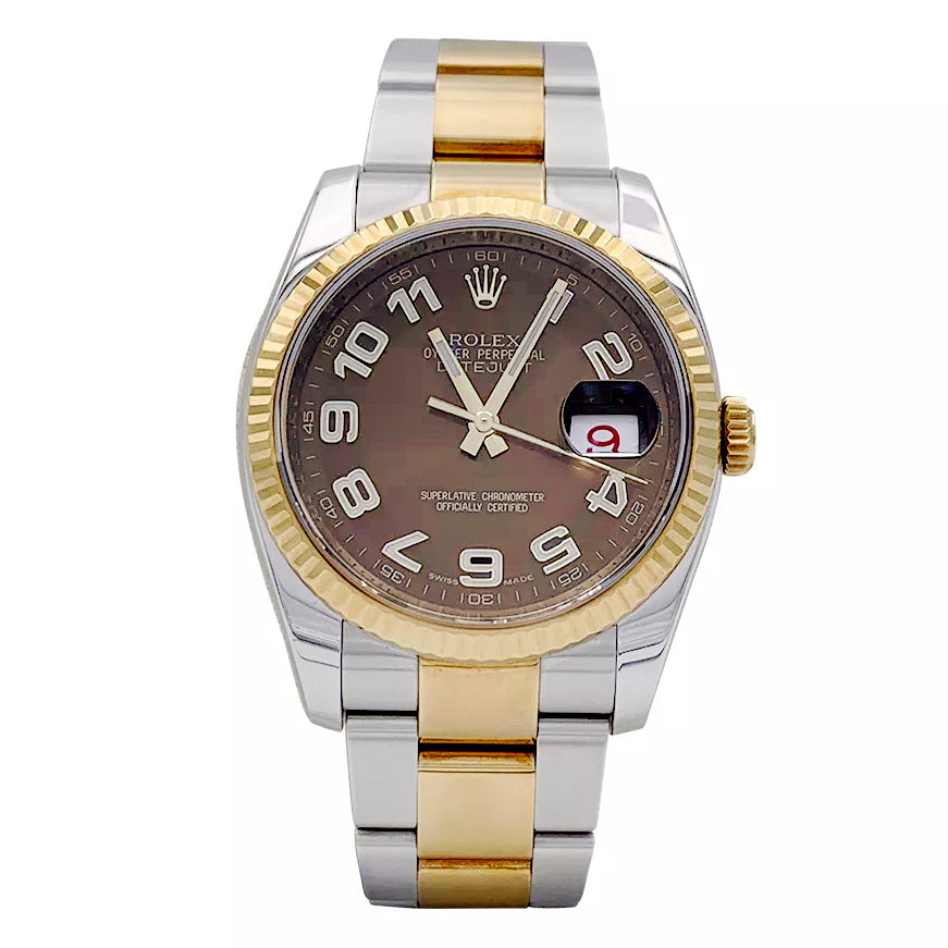 Montre Rolex, "Oyster Perpetual Datejust", or jaune, acier.