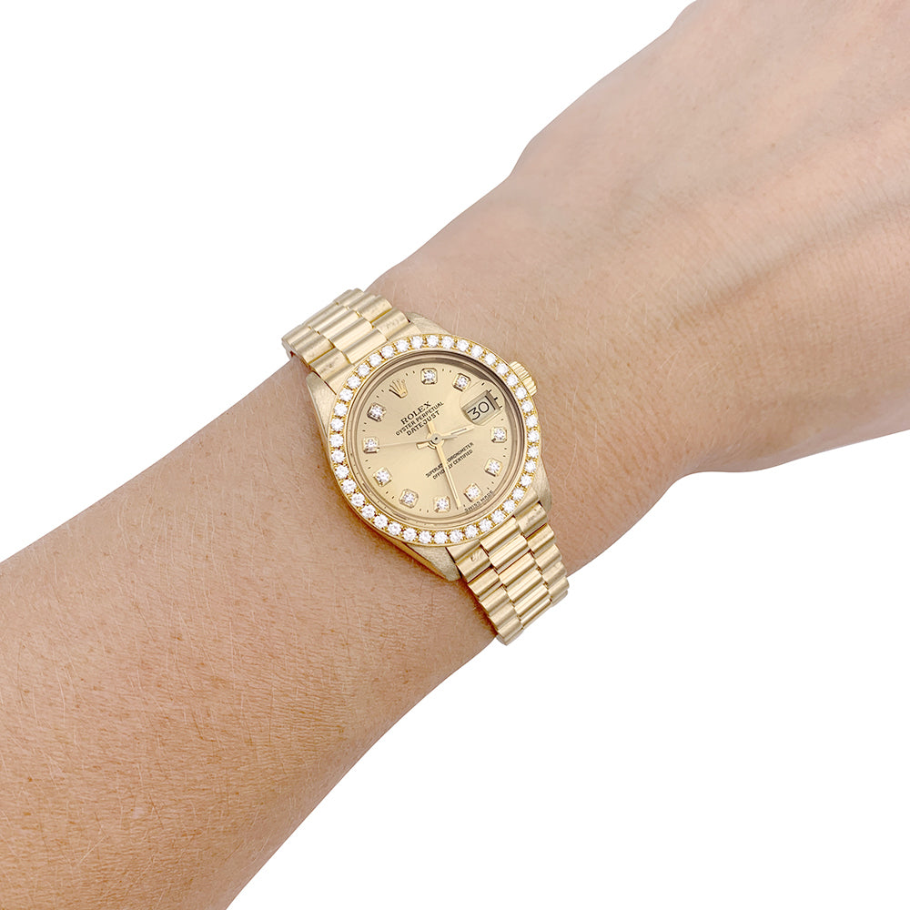 Rolex watch, "Oyster Perpetual Datejust", yellow gold, diamonds.