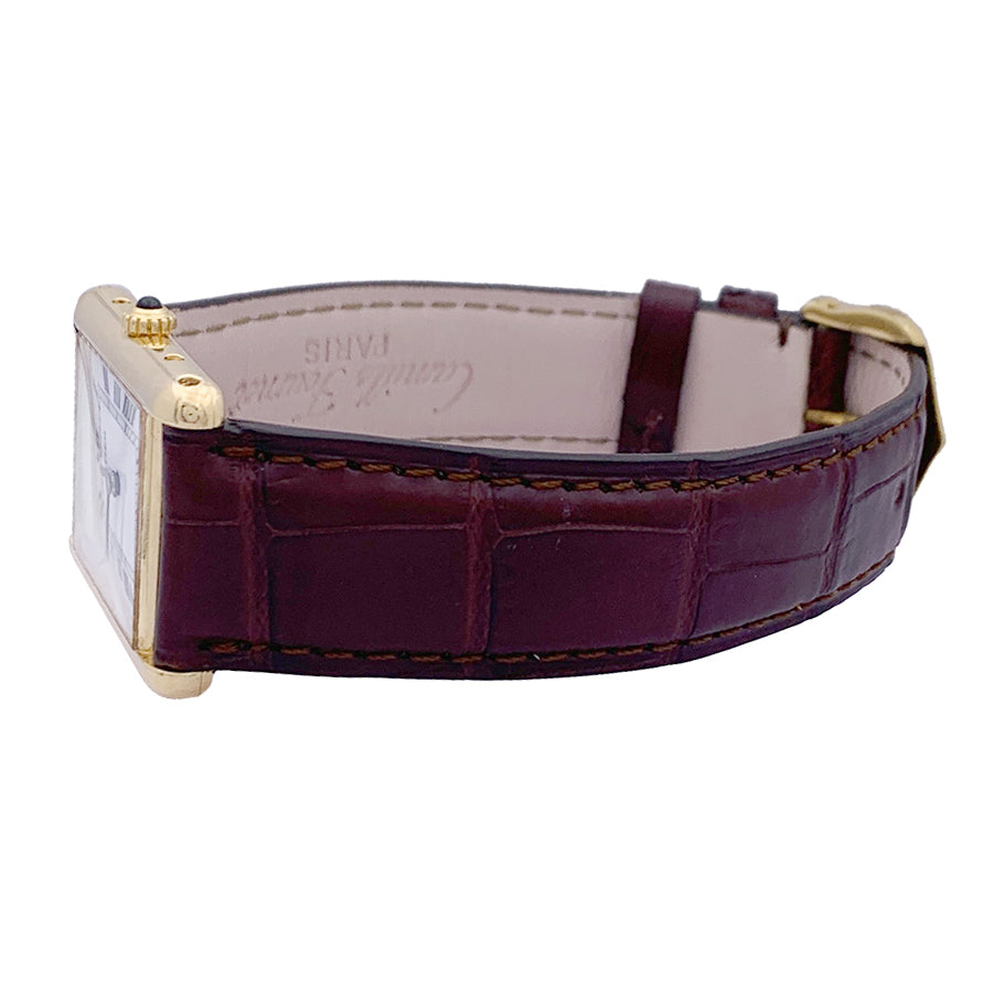 Cartier "Tank Louis Cartier" watch, yellow gold, leather.