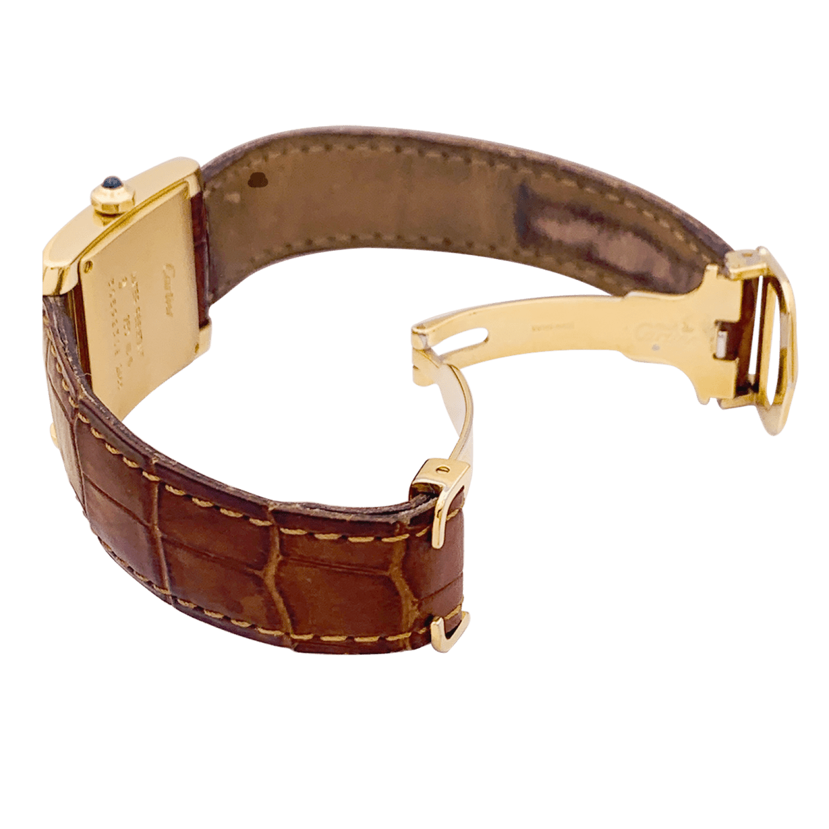 Montre Cartier, "Tank Française", or jaune, cuir. - Maison Eloe