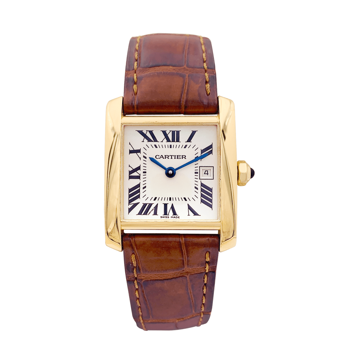 Montre Cartier, "Tank Française", or jaune, cuir. - Maison Eloe