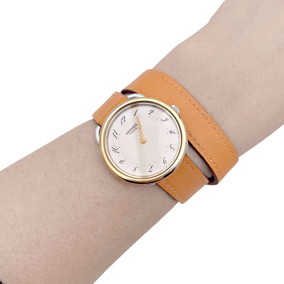 Montre Hermès, "Arceau", plaqué or, acier, cuir. - Maison Eloe