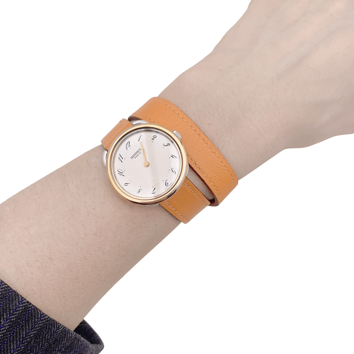 Montre Hermès, "Arceau", plaqué or, acier, cuir. - Maison Eloe
