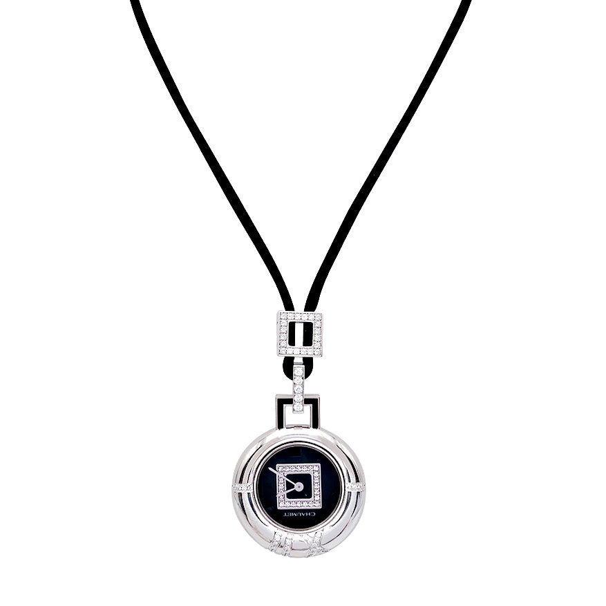 Chaumet pendant watch, "Anneau", white gold, diamonds.