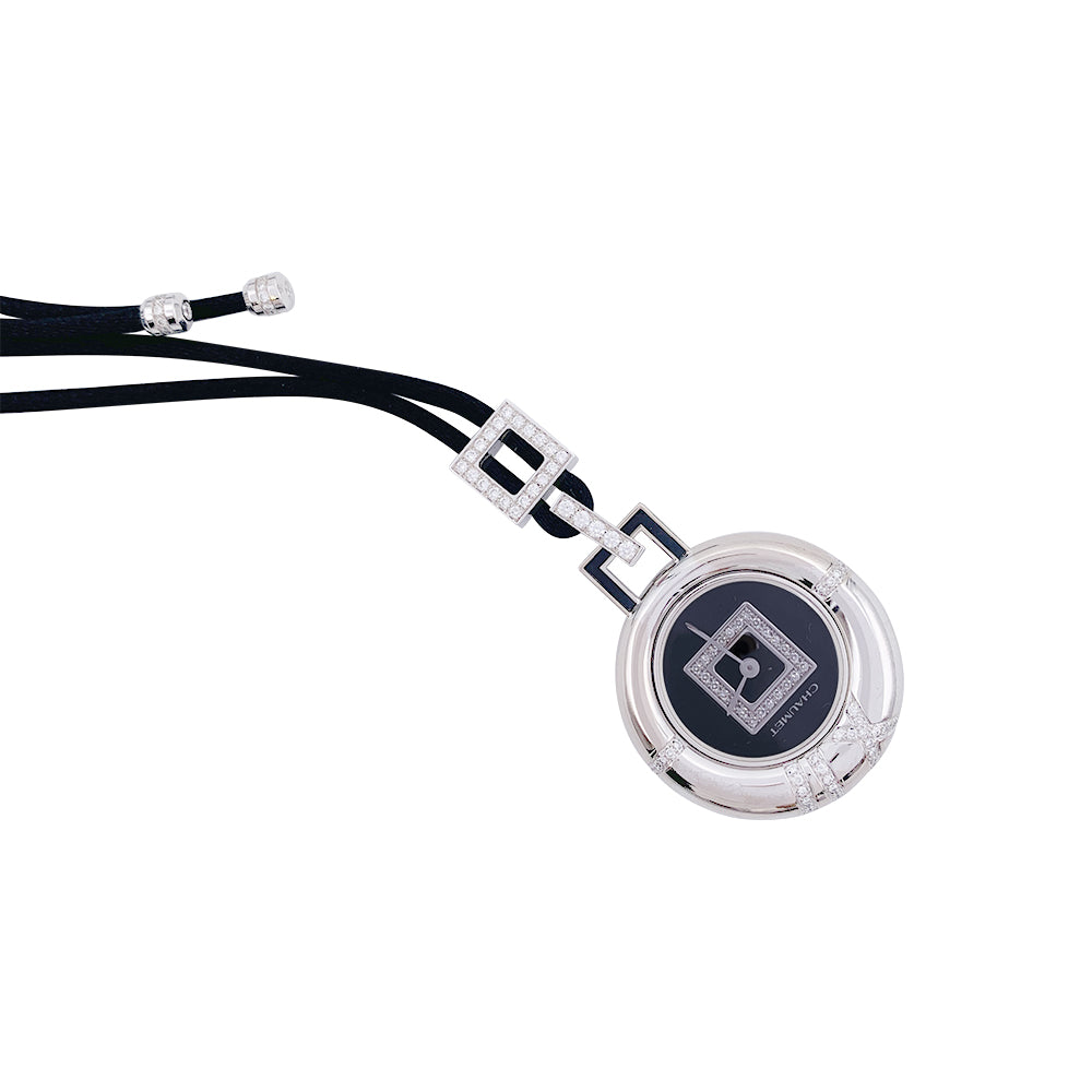 Chaumet pendant watch, "Anneau", white gold, diamonds.