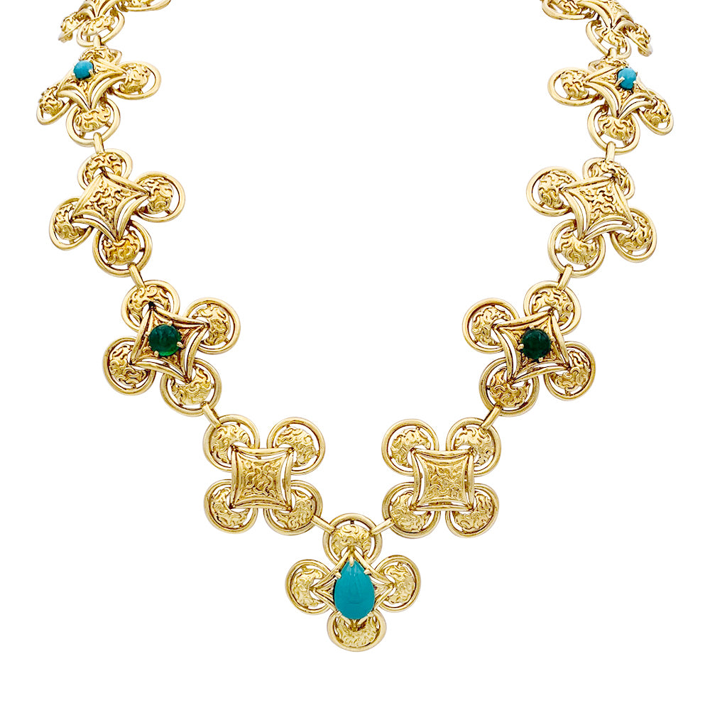 Parure M. Gérard or jaune, pierres de couleur.