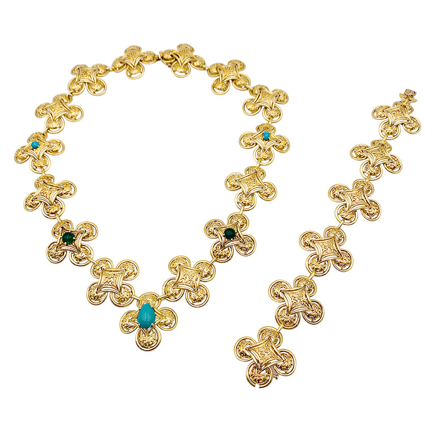 Parure M. Gérard or jaune, pierres de couleur.