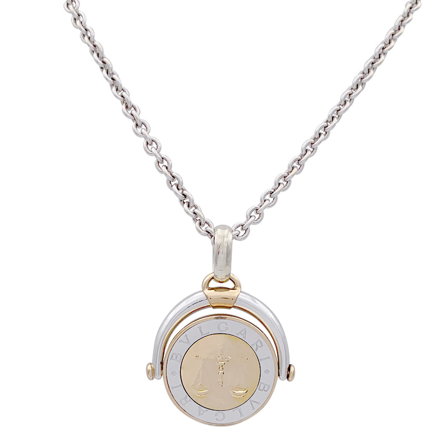 Collier Bulgari, "Zodiaque Balance", or blanc, or jaune et acier.
