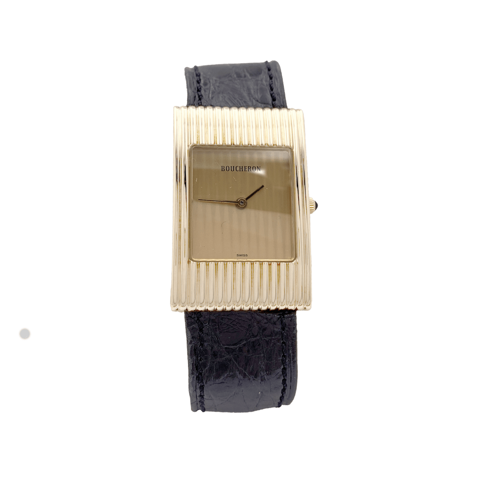 Montre Boucheron, "Reflet", or jaune, cuir. - Maison Eloe