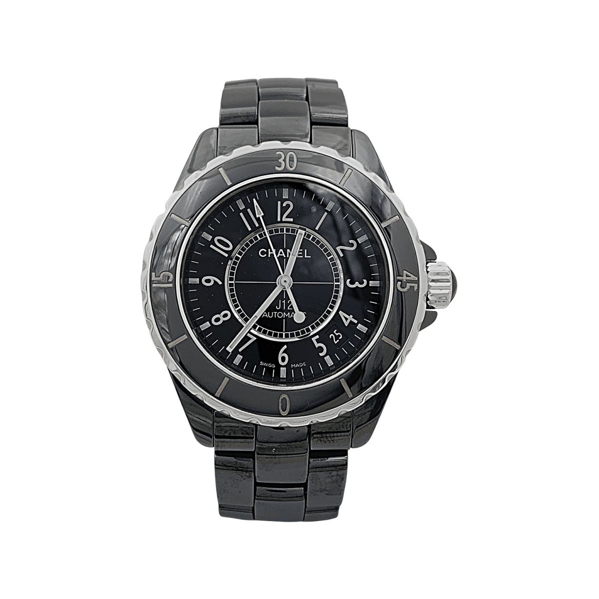 Montre Chanel, "J12", céramique noire, acier. - Maison Eloe