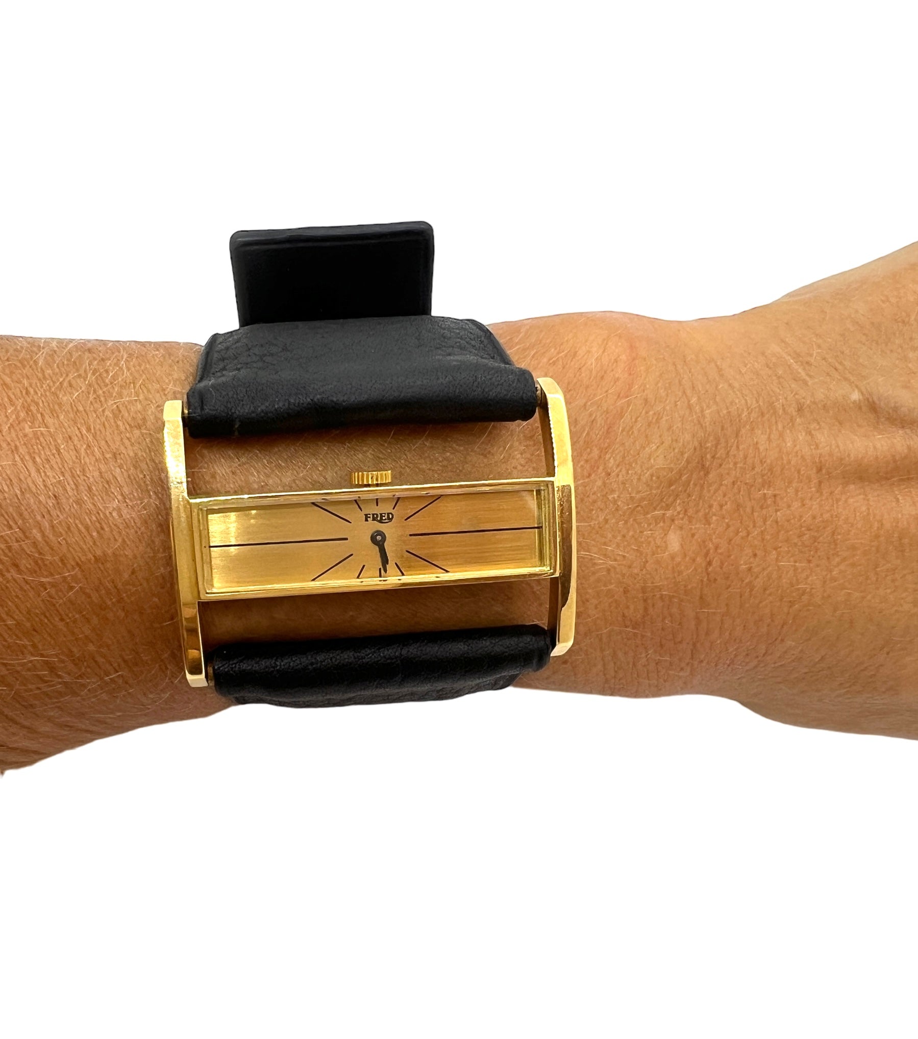 Fred vintage 18K yellow gold watch with leather strap