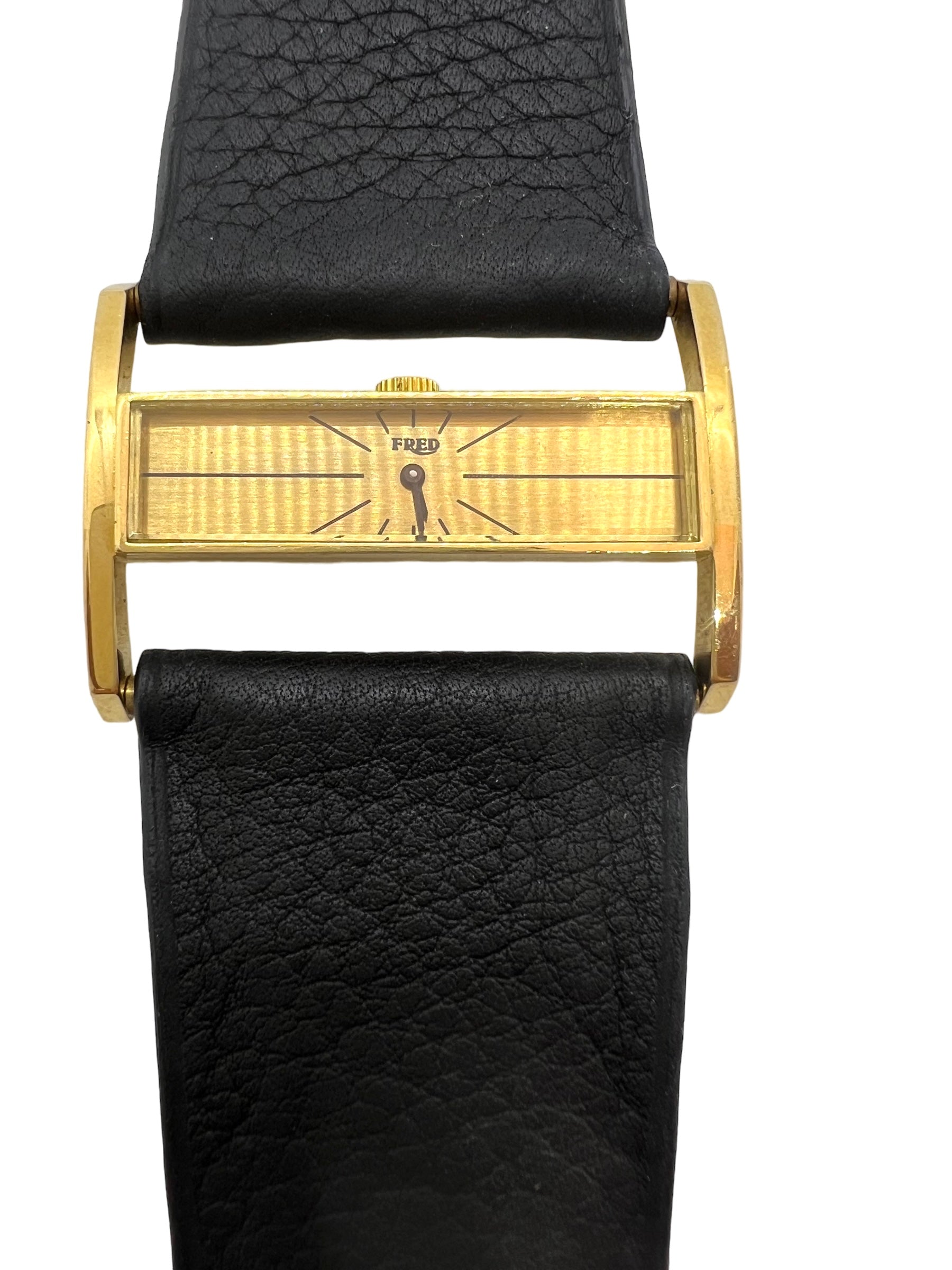 Montre Fred vintage or jaune 18K bracelet cuir