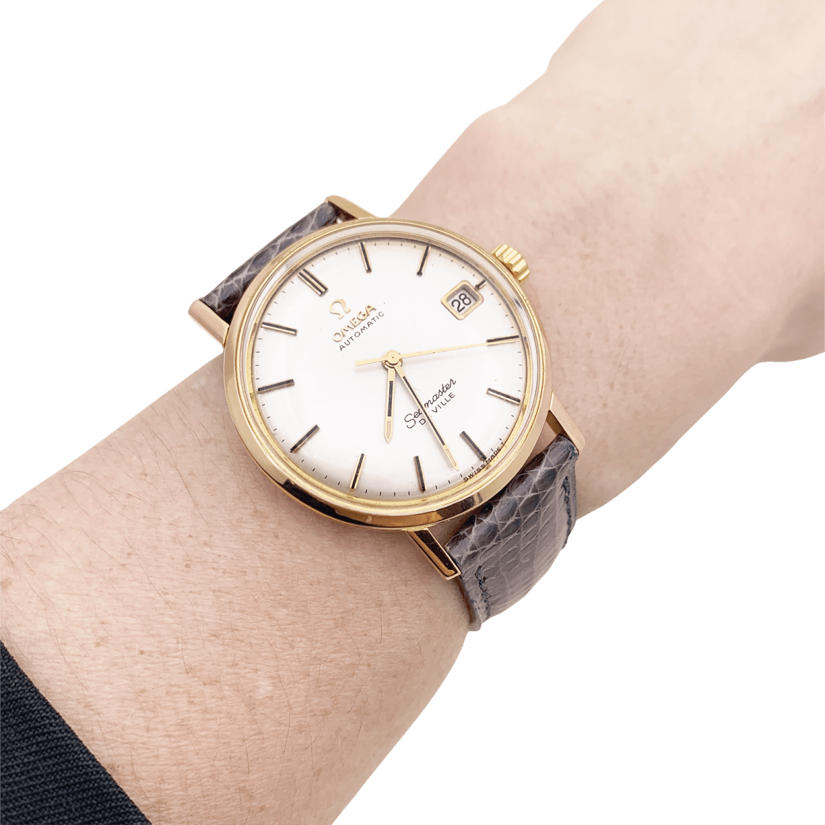 Montre Omega, "Seamaster De Ville" or rose, cuir. - Maison Eloe