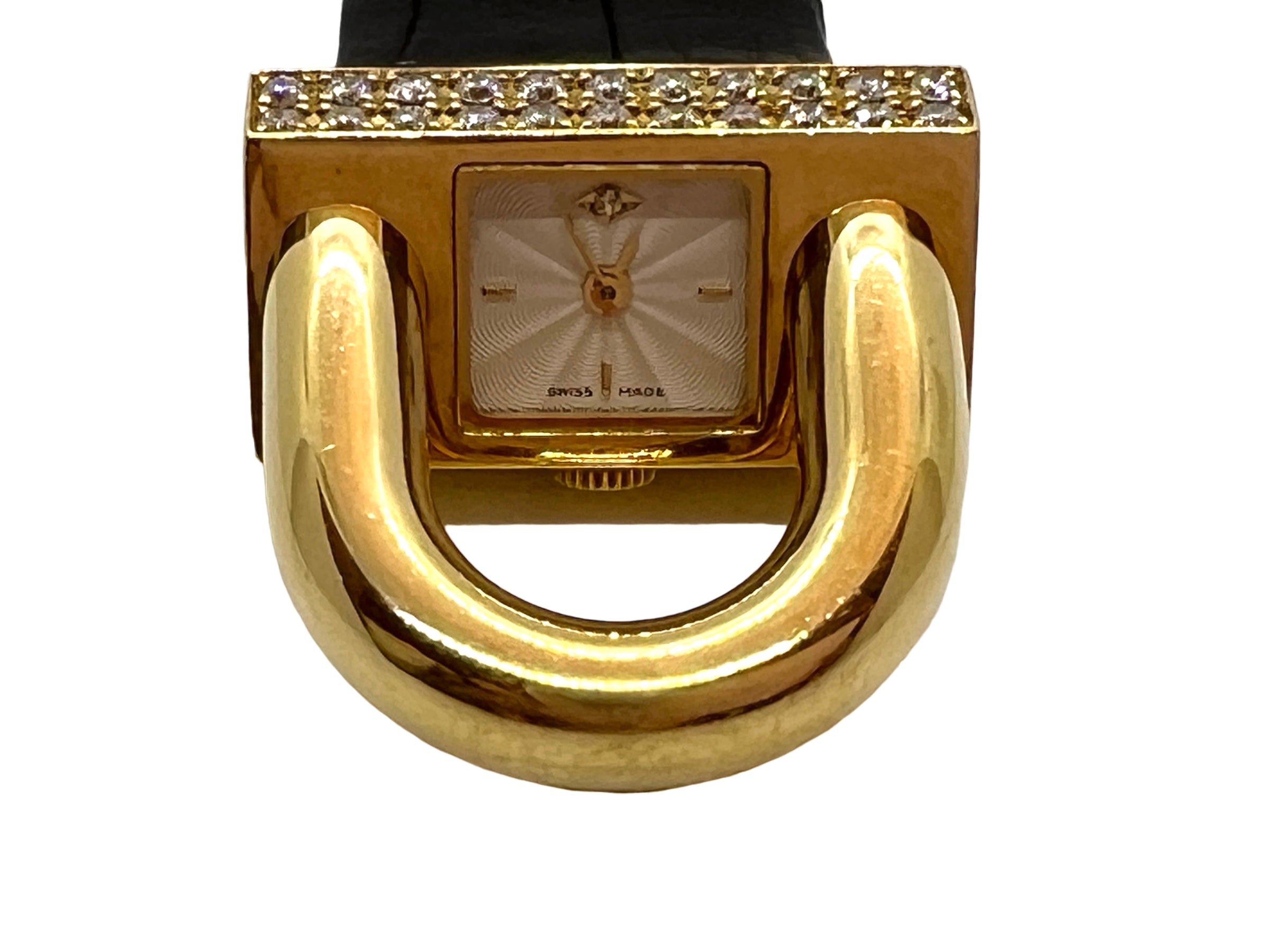Van Cleef & Arpels "Cadenas" 18k yellow gold watch, diamonds on leather strap