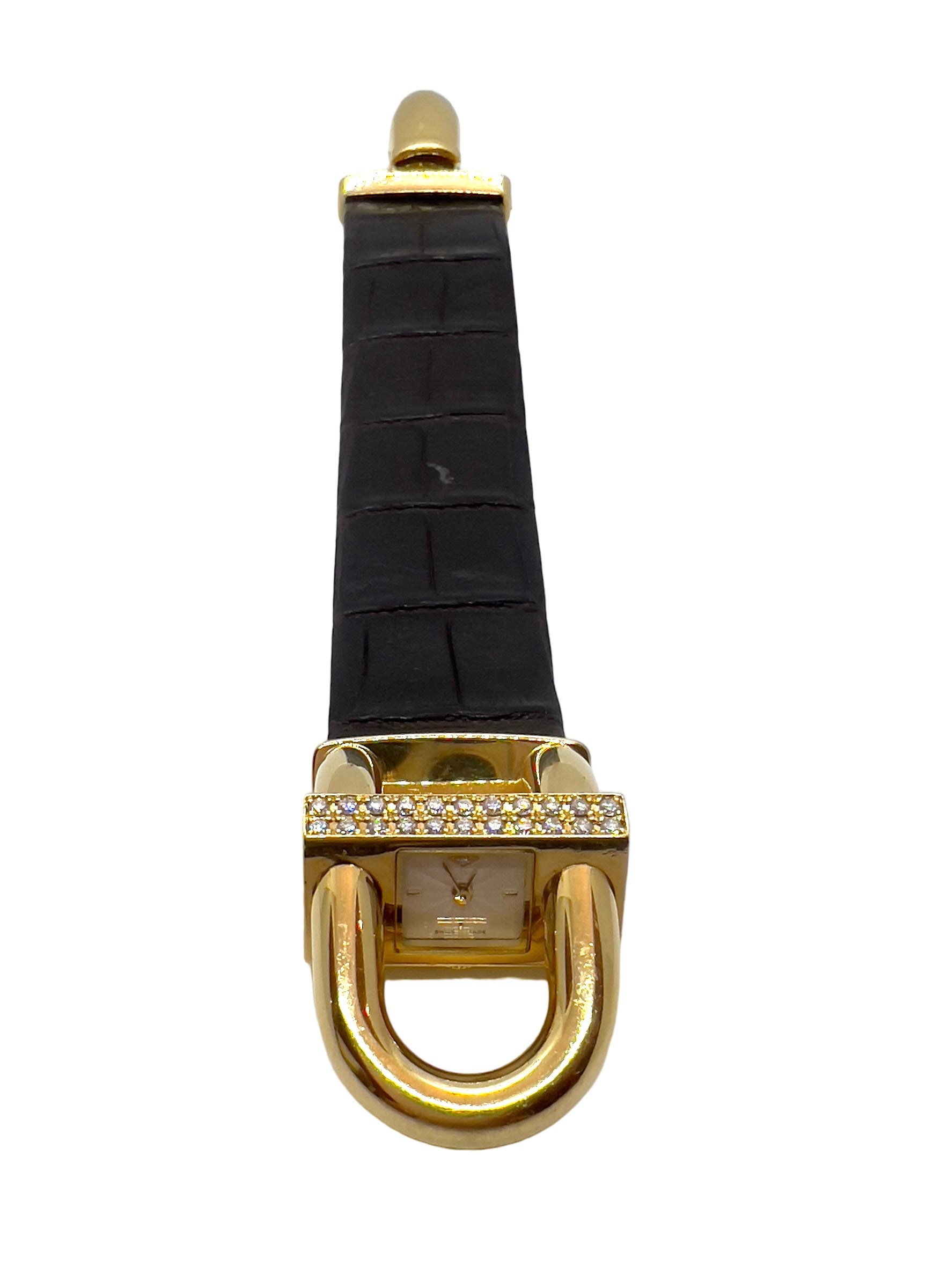Van Cleef & Arpels "Cadenas" 18k yellow gold watch, diamonds on leather strap