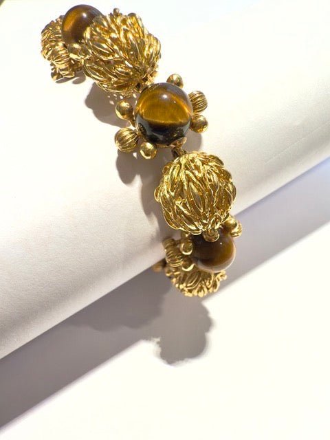 O.J Perrin bracelet vintage en or jaune et oeil de tigre - Maison Eloe