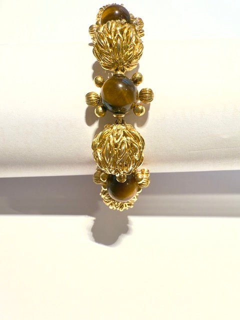 O.J Perrin bracelet vintage en or jaune et oeil de tigre - Maison Eloe