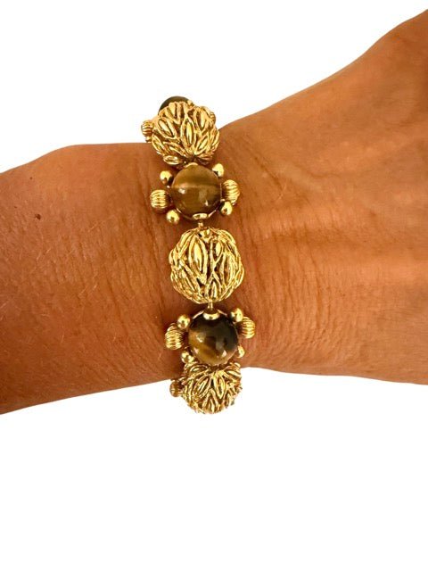O.J Perrin bracelet vintage en or jaune et oeil de tigre - Maison Eloe