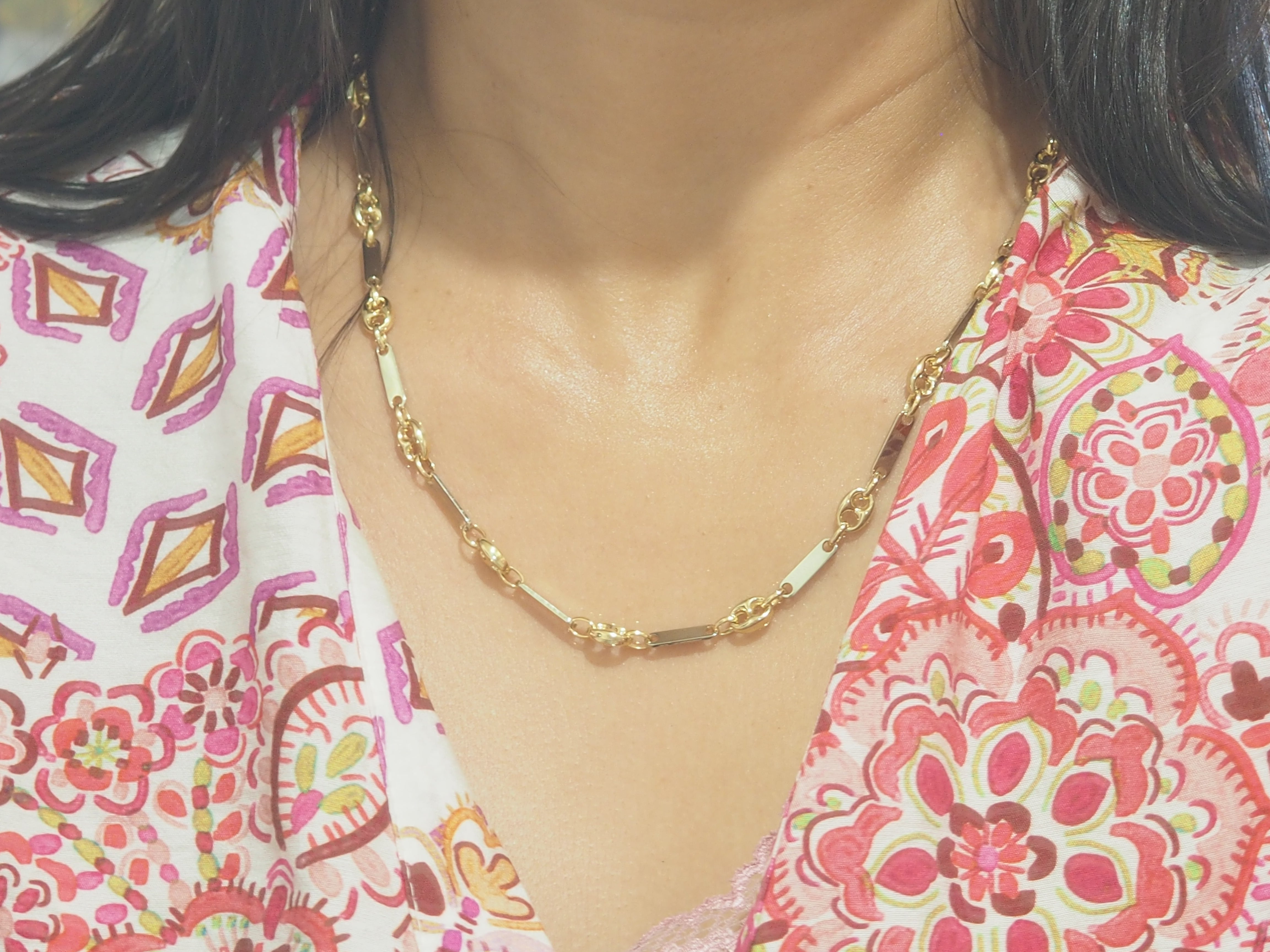 Collier grain de café or jaune et blanc