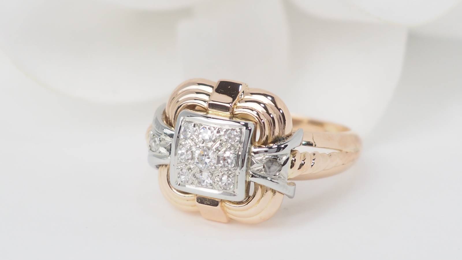 Bague Tank en or jaune et diamants